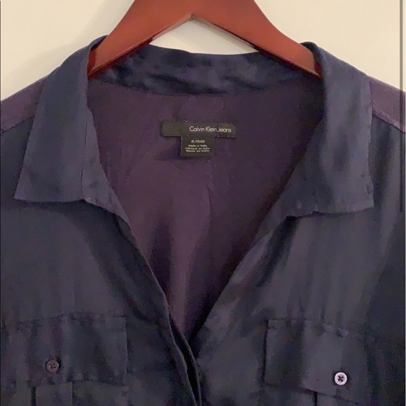 Calvin Klein Jeans Blouse Navy Blue Long Sleeves Button Down Top Shirt XL Talla - Picture 2 of 10